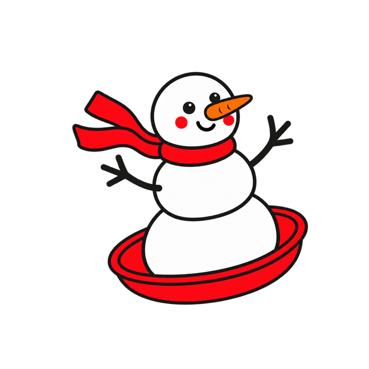Snowman on a Saucer Sled – Christmas clipart, transparent PNG