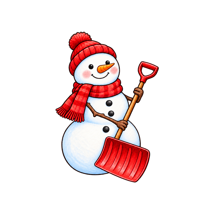 Snowman with a Snow Shovel – Christmas clipart, transparent PNG