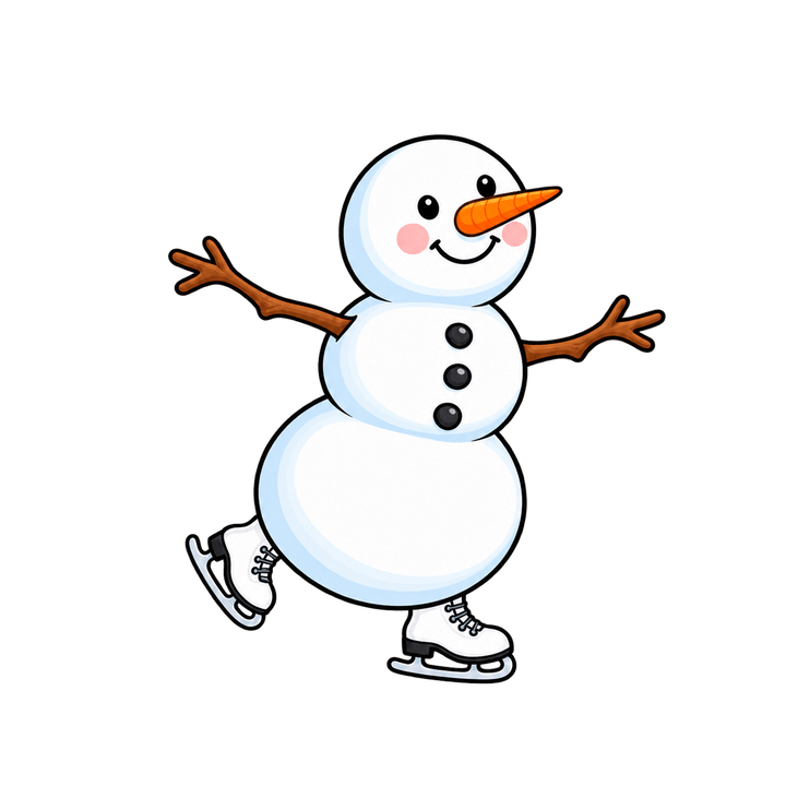 Snowman Ice Skating – Christmas clipart, transparent PNG