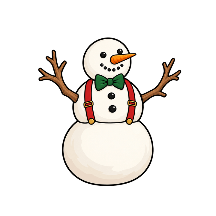 Snowman in Suspenders and Bow Tie – Christmas clipart, transparent PNG