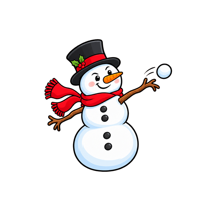 Snowman Throwing a Snowball – Christmas clipart, transparent PNG