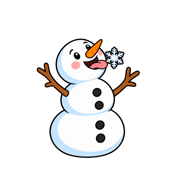 Snowman Catching a Snowflake – Christmas clipart, transparent PNG