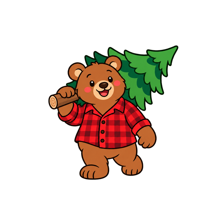 Bear Carrying a Christmas Tree – Christmas clipart, transparent PNG