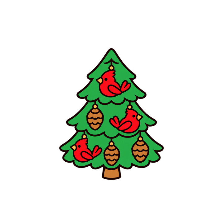 Christmas Tree with Cardinal Ornaments – Christmas clipart, transparent PNG