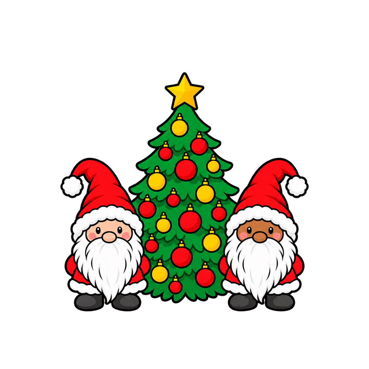 Christmas Tree with Two Gnomes – Christmas clipart, transparent PNG