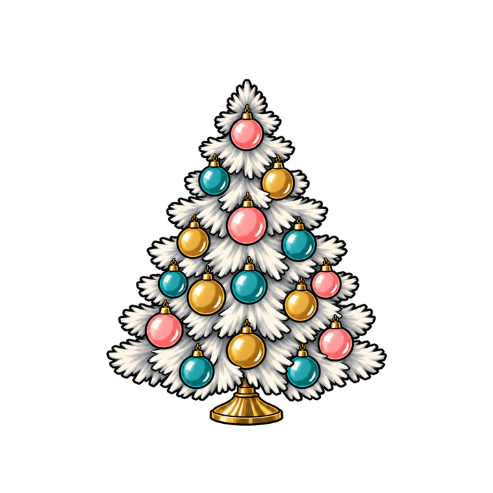 White Christmas Tree with Pastel Ornaments – Christmas clipart, transparent PNG