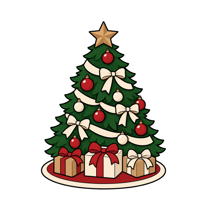 Christmas Tree with Three Presents – Christmas clipart, transparent PNG