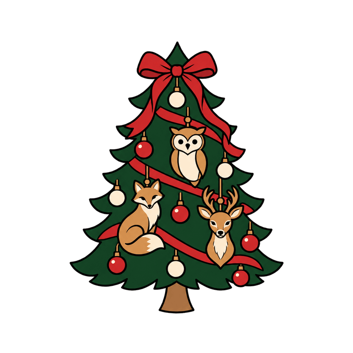 Christmas Tree with Woodland Ornaments – Christmas clipart, transparent PNG